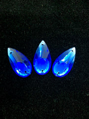 Rhinestones - 27X14mm Czech Sapphire Pear-Shape Flat-Back Sew-On 3PK