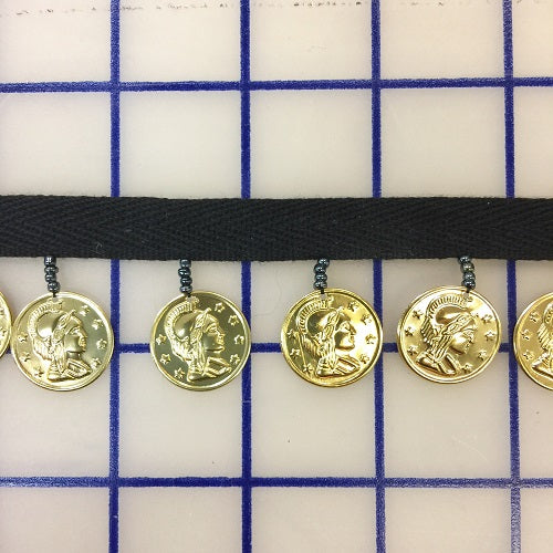 Coin Trim - 0.5-inch Coins on Twill Tape Black