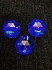 Rhinestones - 22mm Czech Sapphire Round Sew-On 3PK