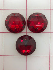 Rhinestones - 22mm Czech Siam Ruby Round Sew-On 3PK
