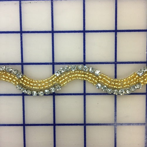 Rhinestone Trim - 1-inch Wavy Trim Gold and Crystal