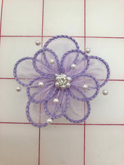 Flowers - Organza with Pearls and Crystal Lavender 2-in