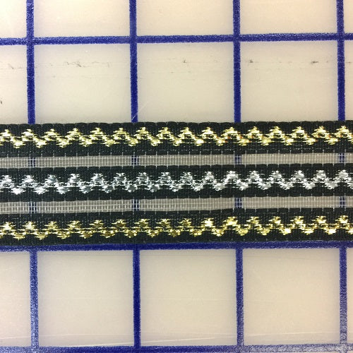 Metallic Trim - 1.25-inch Metallic Threads Ribbon on Horsehair Black with Gold and Silver