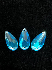 Rhinestones - 27X14mm Czech Aqua Pear-Shape Sew-On 3PK