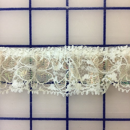 Ruffled Lace Trim - 1.25-inch Ruffled Lace Natural Iridescent