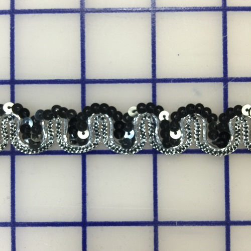 Sequin Trim - 1/2-inch Black and Silver