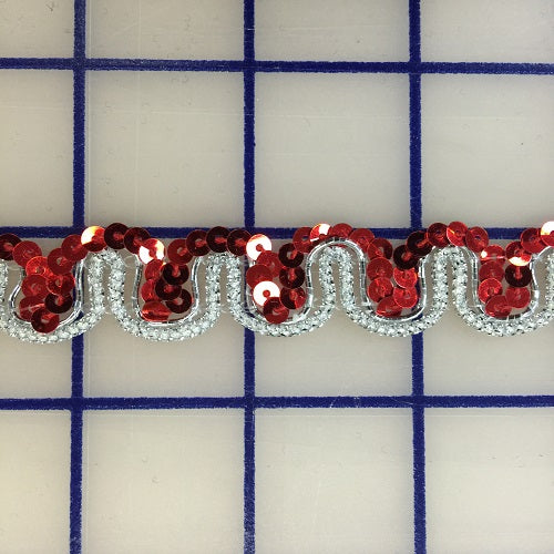 Sequin Trim - 1/2-inch Red and Silver