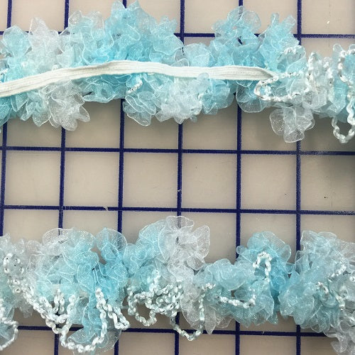 Stretch Trim - 2-inch Ruffled Light Blue and White