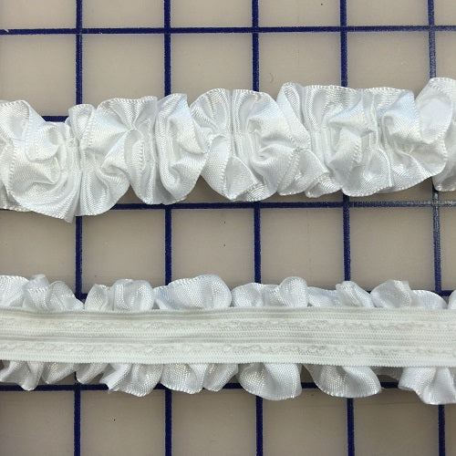 Stretch Trim - 1-inch Ruffled Satin White