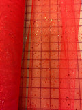 Glitter Sequined Tulle - 58/60-inches Wide Glitter Hologram Mesh Sequined Red