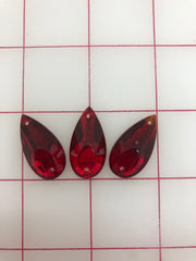 Rhinestones - 27X14mm Czech Siam Ruby Pear-Shape Sew-On 3PK