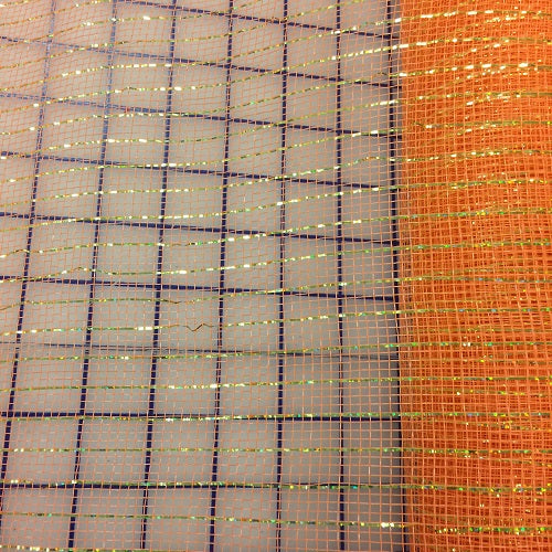 Metallic Trim - 21-inch Poly Mesh for Decoration and Craft Work Orange w/Gold Metallic