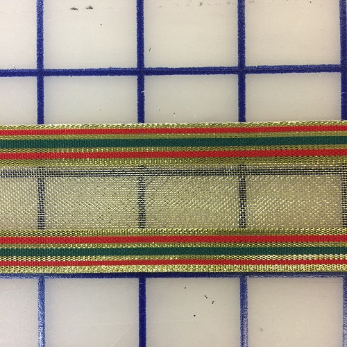 Metallic Ribbon - 1.5-inch Striped Gold with Red and Green