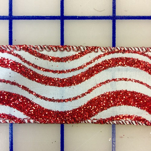 Wired Ribbon - 1.5-inch Satin Ribbon with Red Candy Cane Design