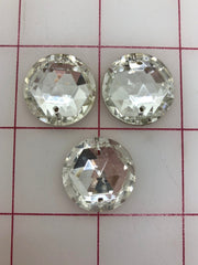 Rhinestones - 22mm Czech Crystal Round Sew-On 3PK