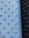 Tutu Net - 54-inches Wide Black with Small Blue Flocked Polka Dots