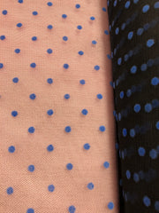 Tutu Net - 54-inches Wide Black with Small Blue Flocked Polka Dots