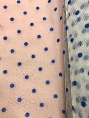 Tutu Net - 54-inches Wide White with Small Blue Flocked Polka Dots