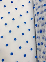 Tutu Net - 54-inches Wide White with Small Blue Flocked Polka Dots