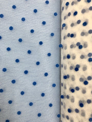 Tutu Net - 54-inches Wide White with Small Blue Flocked Polka Dots