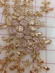 Applique - Sequined Lace Motif Pairs Rose Gold