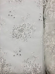 Fancy Lace - Sequined Embroidered Tulle 60-inches Wide White/Silver