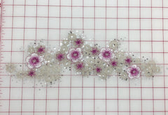 Applique - Sequined Lace Flower Motif Rose and Silver