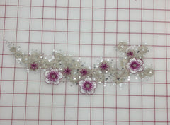 Applique - Sequined Lace Flower Motif Rose and Silver