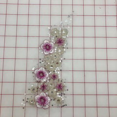 Applique - Sequined Lace Flower Motif Rose and Silver