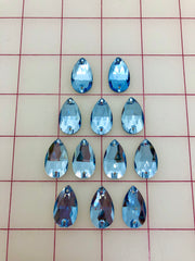 Rhinestones - 13x22mm Czech "Bright-Cut" Light Sapphire Pear-Shape Sew-On