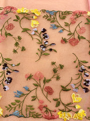 Trim - 10-inch Embroidered Multi-Color Flower Border Trim