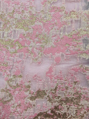 Brocade - 60-in Pink and White with Pale Gold Metallic