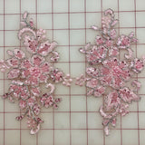 Applique - Beaded and Sequined Pink and Silver-Corded Motif Pairs