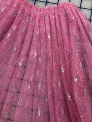 Tutu Net - 54-inches Wide American Beauty Rose with Silver Metallic Design