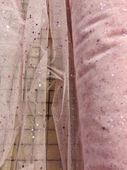 Glitter Sequined Tulle - 58/60-inches Wide Glitter Hologram Mesh Sequined Blush Pink