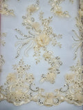 Fancy Lace - 52-inches Wide Corded Sequined Embroidered 3D Golden Yellow NEW!