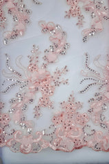 Grab Bag - Fancy Lace - 52-inches Wide Corded Sequined Embroidered 3D Rose Pink