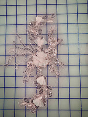 Appliques - Corded Sequined Embroidered 3D Rose Pink Motif Pairs