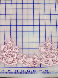 Appliques - Corded Sequined Embroidered 3D Rose Pink Border Trim NEW!