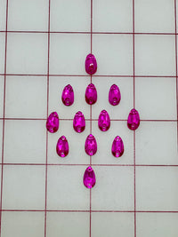 Rhinestones - 7x12mm Czech Bright-Cut Bright Pink Pears Sew-On 12PK