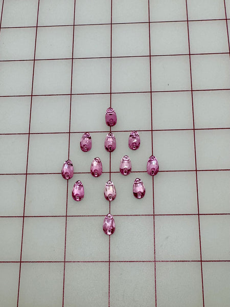 Rhinestones - 7x12mm Czech Bright-Cut Light Pink Pears Sew-On 12PK