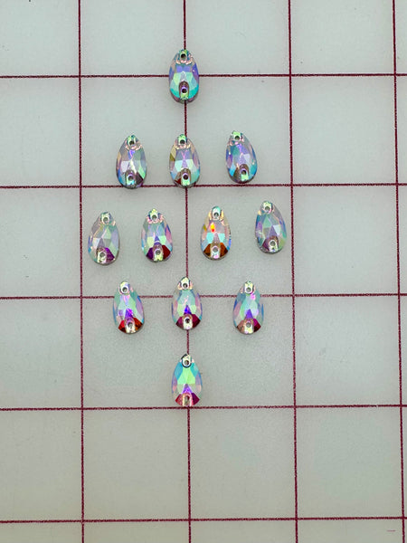 Rhinestones - 7x12mm Czech Bright-Cut Crystal AB Pears Sew-On 12PK