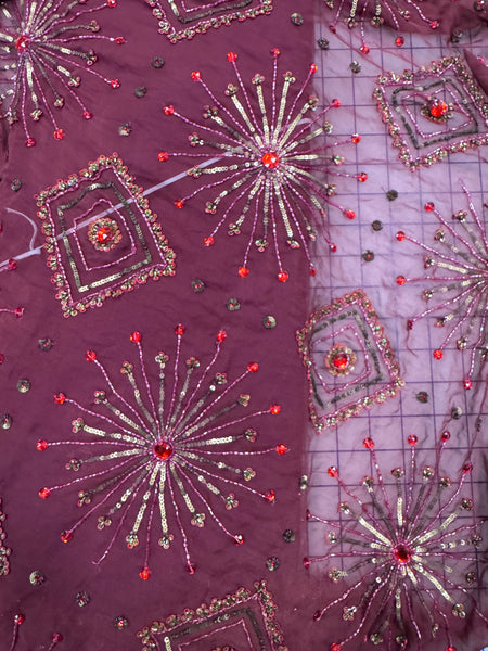 Grab Bag - Beaded Silk Chiffon - 44-inches Wide Sparkly Beaded and Sequined Burgundy Two Pieces Left!