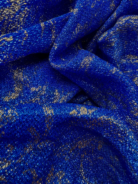 Grab Bag - Stretch Crepe Mesh  Royal Blue with Metallic Gold 2-Yard Piece