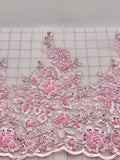 Fancy Lace - 36-inch Border Metallic Silver-Corded Beaded Embroidered Pink