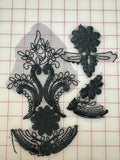 Applique - Embroidered Black Lace Motif Appliques 3 Pieces