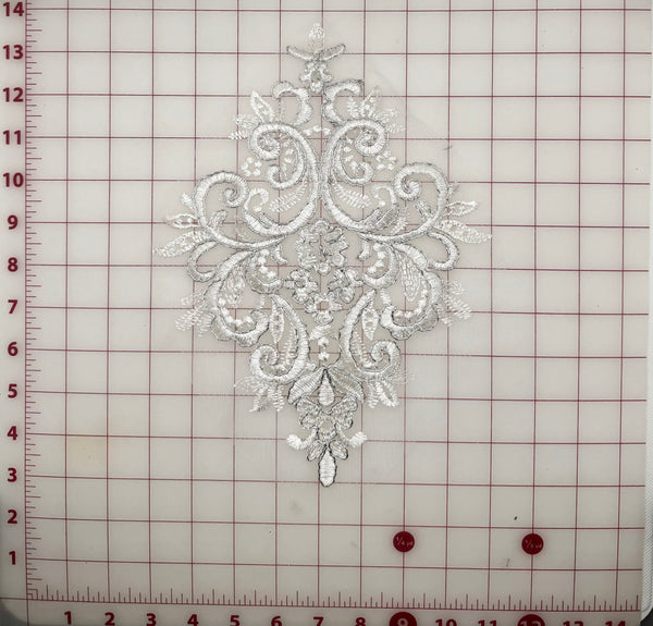 Applique - Silver Corded Lace White Dyeable!