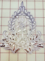 Applique - Sequined Corded Lace White