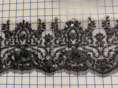 Applique - Sequined Lace Motif Border Black Close-Out 26-inch Piece