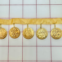 Trim - Gold Coins on Gold Ribbon Close-Out Only 3-Yards Left!